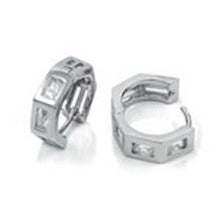 Load image into Gallery viewer, Sterling Silver Stylish Clear Cz Heptagon Huggie Earrings with Earring Diameter 16MM and Earring Width of 5MM