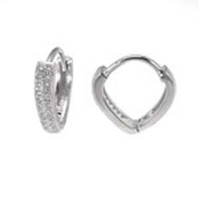 Load image into Gallery viewer, Sterling Silver Cubic Zirconia Pave Heart Shape Huggies Earrings And Width 3 mm