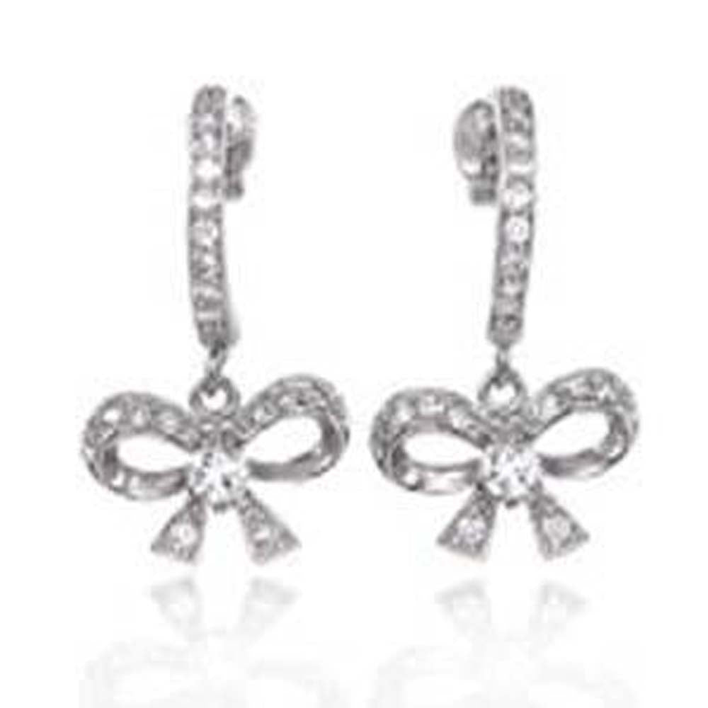 Sterling Silver Ribbon Shape Dangle Earrings with Clear CzAnd Earring Dimension of 15MMx25.4MM