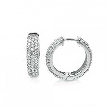 Load image into Gallery viewer, Sterling Silver 3 Line Cubic Zirconia Micro Pave Huggie Earrings
