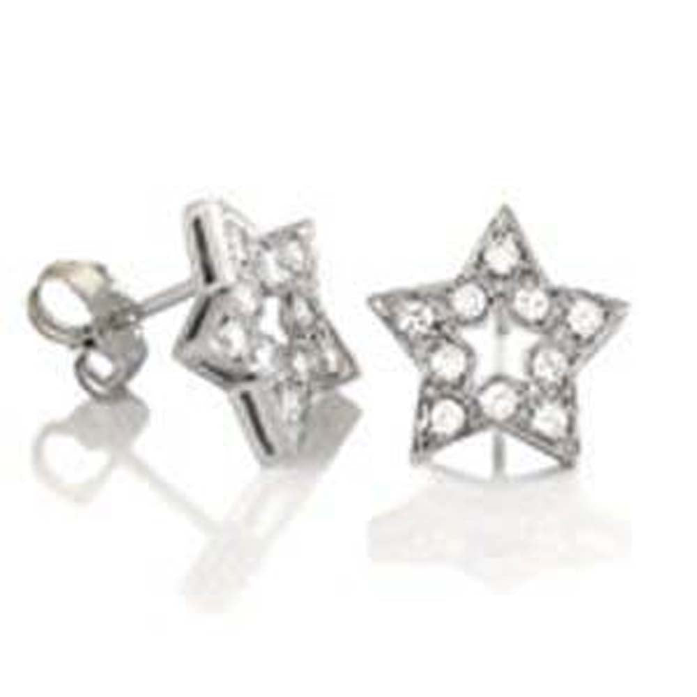 Sterling Silver Open Star Earrings with Cleart CzAnd Earring Width of 12MM
