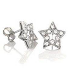 Sterling Silver Open Star Earrings with Cleart CzAnd Earring Width of 12MM