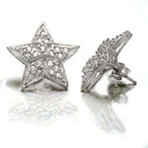 Sterling Silver Star Shape Earrings with Pave Set CzAnd Earrings Width of 18MM