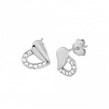 Sterling Silver Heart Earrings with Clear Cz on Each HalfAnd Earring Dimension of 11.11MMx9.53MM