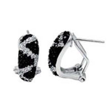 Load image into Gallery viewer, Sterling Silver Pave Set Black and Clear Round Cz Earrings with Earring Dimension of 6MMx15.88MM