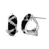 Sterling Silver Pave Set Black and Clear Round Cz Earrings with Earring Dimension of 6MMx15.88MM