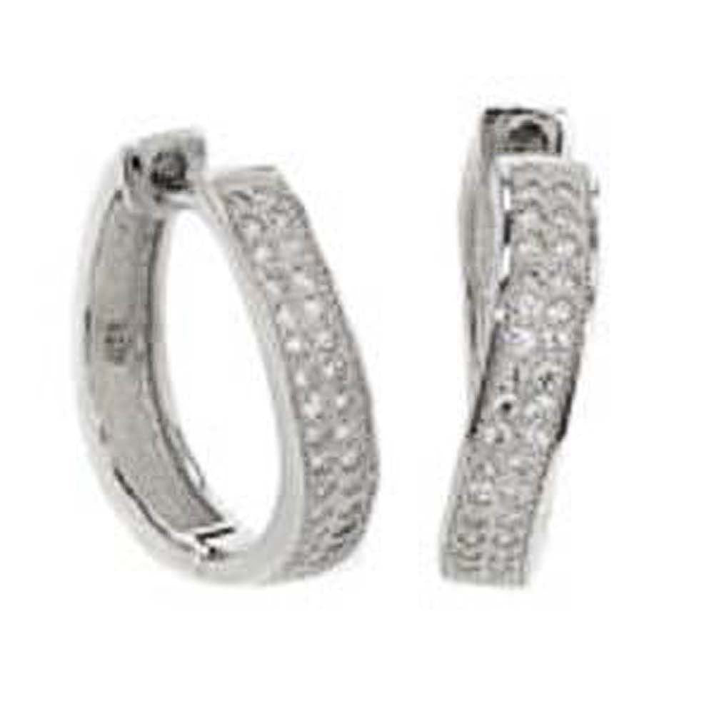 Sterling Silver 2 Line Micro Pave Clear Cz Bended Huggie Earrings with Earring Diameter of 20.5MM and Earring Width of 4MM