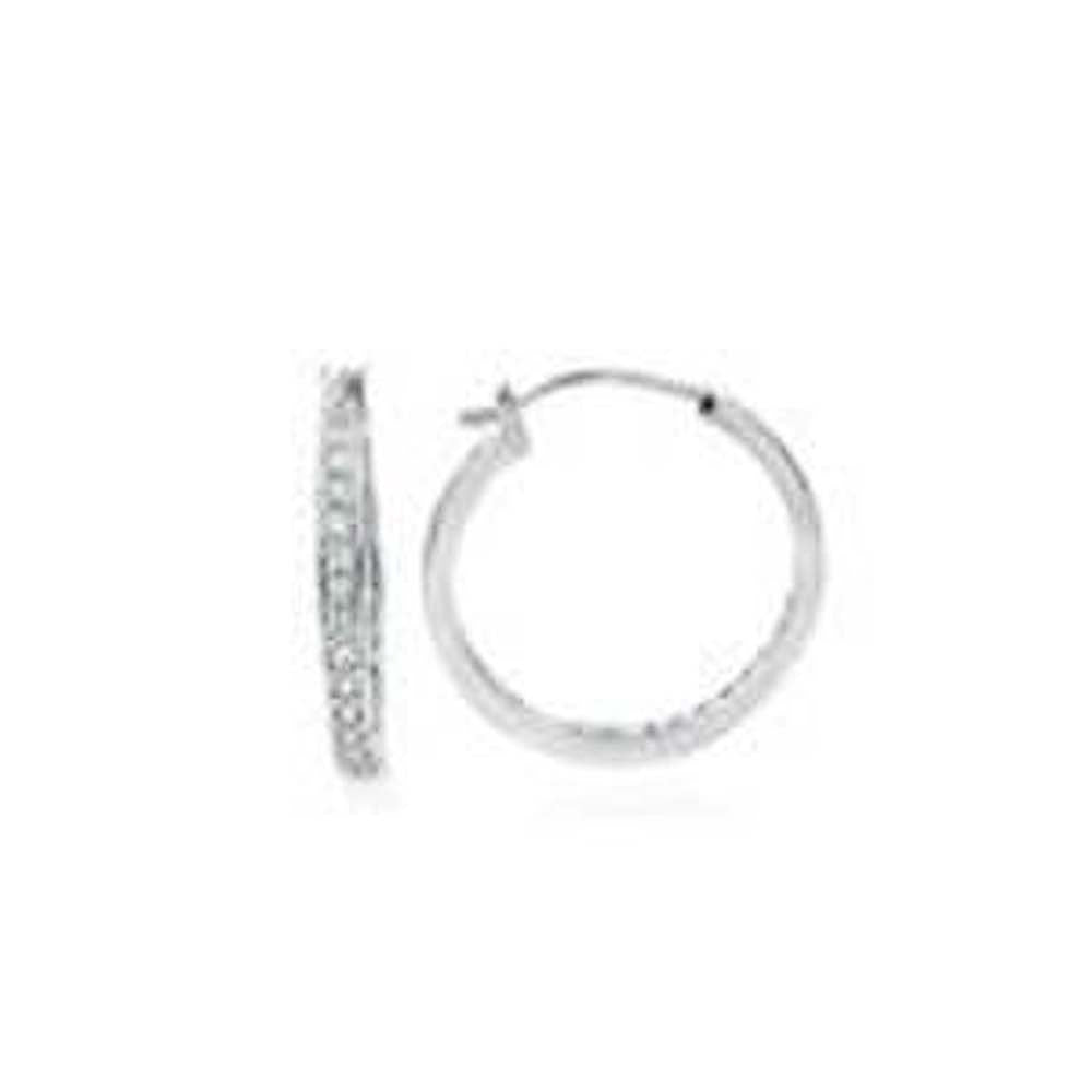 Sterling Silver Round CZ In & Out Hoop EarringsAnd Width 3 mm