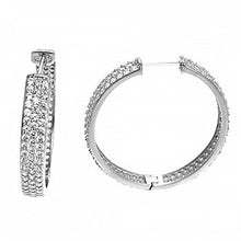 Load image into Gallery viewer, Sterling Silver 3 Line Cubic Zirconia Huggie Earrings
