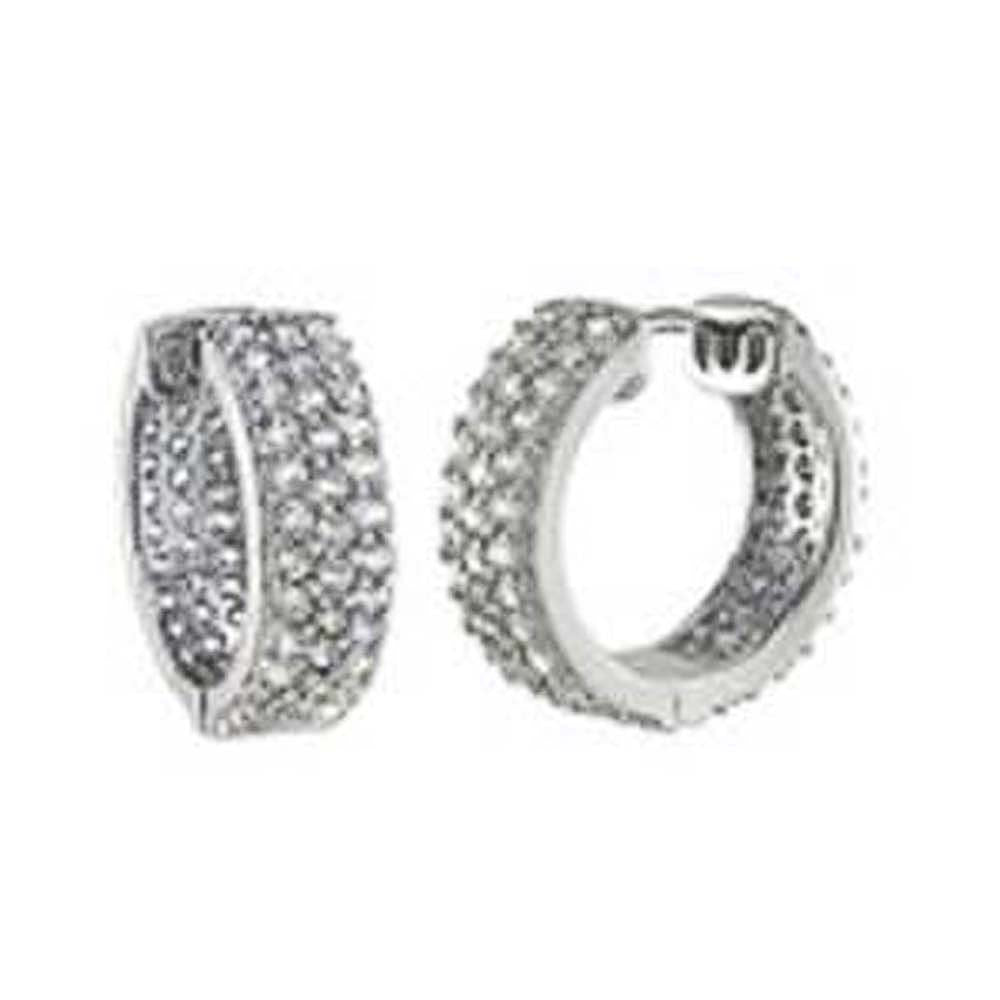 Sterling Silver Cubic Zirconia 3 Lines Micro Pave Huggie EarringsAnd Width 6.5 mm
