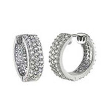 Load image into Gallery viewer, Sterling Silver Cubic Zirconia 3 Lines Micro Pave Huggie EarringsAnd Width 6.5 mm