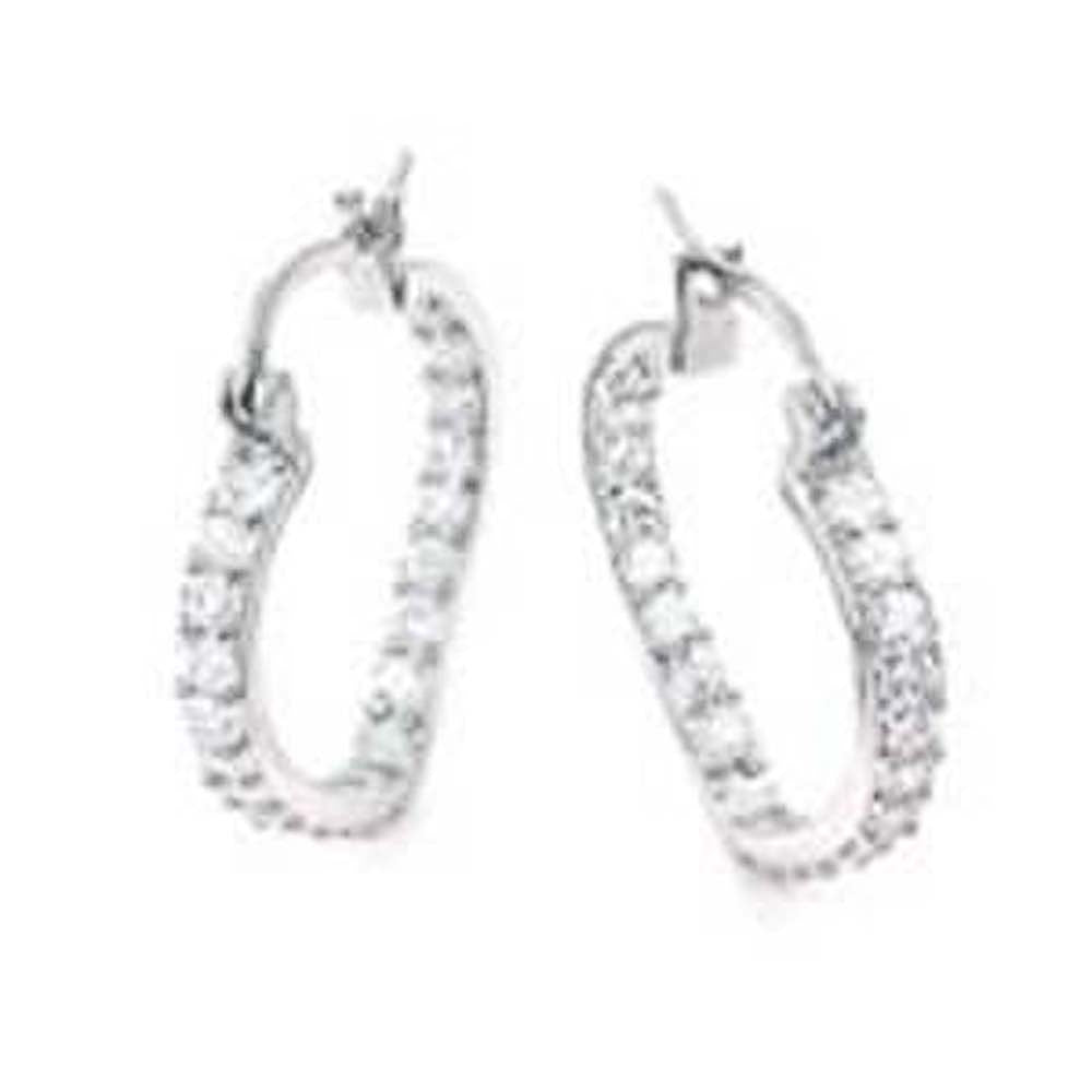 Sterling Silver In and Out Cz Heart Hoop Earrings with Earring Dimension of 3MMx28.58MM