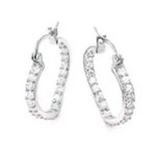 Load image into Gallery viewer, Sterling Silver In and Out Cz Heart Hoop Earrings with Earring Dimension of 3MMx28.58MM