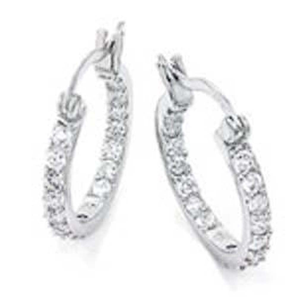 Sterling Silver In and Out Round Cz Hoop Earrings with Earring Diameter of 17MM and Earring Width of 3MM