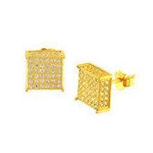 Load image into Gallery viewer, Sterling Silver Micro Pave CZ Gold Plated EarringsAnd Width 10 mm