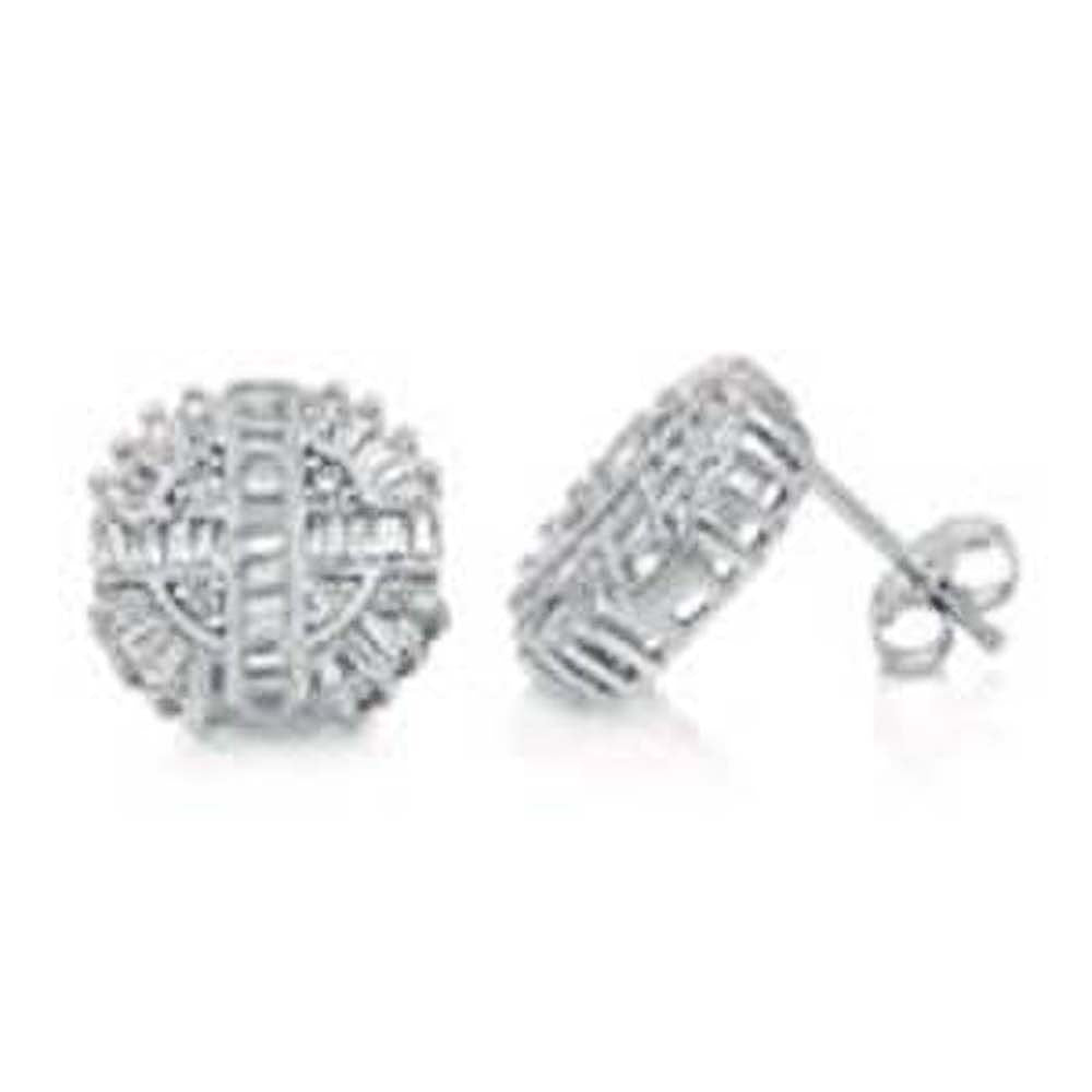 Sterling Silver Hand Set Baguette and Round Cz Circle  Earrings with Earrings Width of 13MM