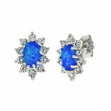 Sterling Silver CZ With Imitation Blue Opal Stud EarringsAnd Length 10.6 mmAnd Width 8mm