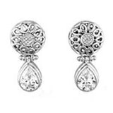 Sterling Silver Tear Drop Shape Earring with Clear CzAnd Earring Dimension of 12.4MMx28.58MM