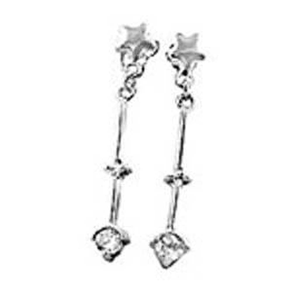 Sterling Silver Star Dangle Earrings with Clear CzAnd Earring Dimension of 4MMx28.58MM