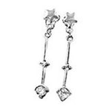 Sterling Silver Star Dangle Earrings with Clear CzAnd Earring Dimension of 4MMx28.58MM