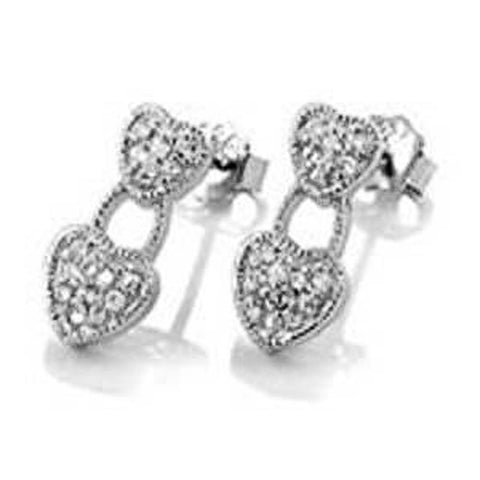 Sterling Silver Heart Lock Shape Earrings with Pave Set Clear CzAnd Earring Dimension of 7MMx15.88MM