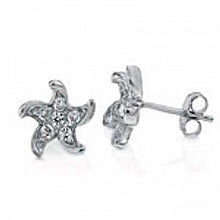 Load image into Gallery viewer, Sterling Silver Twisting Starfish Earrings with Zclear Round CzAnd Earring Width of 11MM