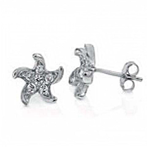 Sterling Silver Twisting Starfish Earrings with Zclear Round CzAnd Earring Width of 11MM