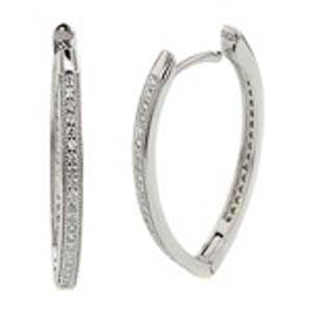 Sterling Silver Micro Pave Clear CZ V-Shape Huggie Earrings with Earring Dimensions of 2.5MMx28.5MM