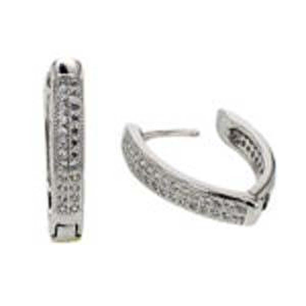 Sterling Silver 2 Line Micro Pave Clear CZ V-Shape Huggie Earrings with Earring Dimensions of 3.8MMx21MM
