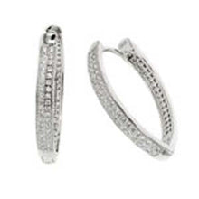 Load image into Gallery viewer, Sterling Silver 2 Line Micro Pave Clear CZ Thin V-Shape Huggie Earrings with Earring Dimensions of 3.8MMx28.5MM