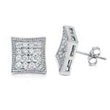 Load image into Gallery viewer, Sterling Silver Pave Set Cz Square Earrings with Earring Width of 11MM