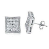 Sterling Silver Pave Set Cz Square Earrings with Earring Width of 11MM