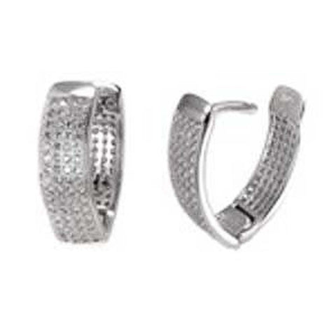 Sterling Silver 4 Line CZ V-Shape Micro Pave Huggie EarringsAnd Width 6.5 mm