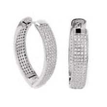 Load image into Gallery viewer, Sterling Silver 4 Line Micro Pave Clear CZ V-Shape Huggie Earrings with Earring Dimensions of 6.5MMx28.5MM