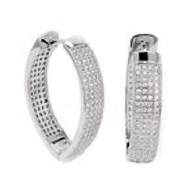 Sterling Silver 4 Line Micro Pave Clear CZ V-Shape Huggie Earrings with Earring Dimensions of 6.5MMx28.5MM