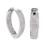 Sterling Silver 4 Line Micro Pave Clear CZ V-Shape Huggie Earrings with Earring Dimensions of 6.5MMx28.5MM