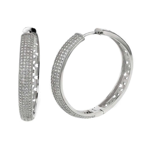 Sterling Silver 4 Line Cubic Zirconia Micro Pave Hoop Earrings