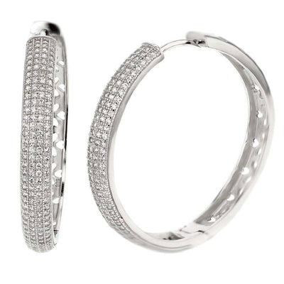 Sterling Silver 4 Line Cubic Zirconia Micro Pave Hoop Earrings