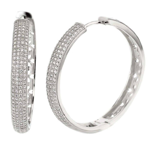 Sterling Silver 4 Line Cubic Zirconia Micro Pave Hoop Earrings