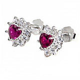 Sterling Silver Hand Set Center Heart Shape Ruby Earrings with Earring Dimension of 10MMx10MM