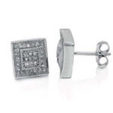 Sterling Silver Pave Set  Cz Square Earrings with Earring Width of 10MM