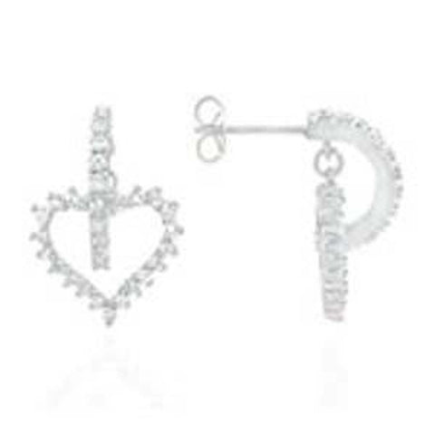 Sterling Silver Pave Set Round Cz Open Heart Earrings with Earring Dimension of 15MMx15.88MM