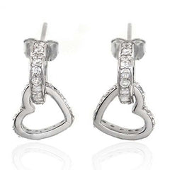 Sterling Silver Rhodium Plated Open Heart Dangle earrings with Clear CzAnd Earring Dimension of 12MMx19.05MM