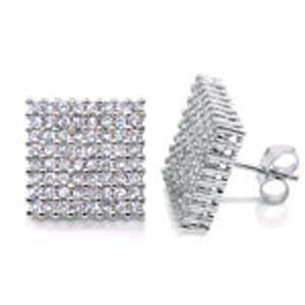 Sterling Silver Micro Pave Set Cz Square Earrings with Earring Width of 14MM