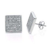 Sterling Silver Pave Set Cz Square Earrings with Earring Width of 12MM