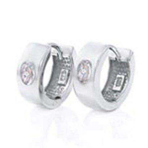 Sterling Silver Oval Cz Huggie Earrings with Earring Diameter of 14.28MM and Earring Width of 5MM