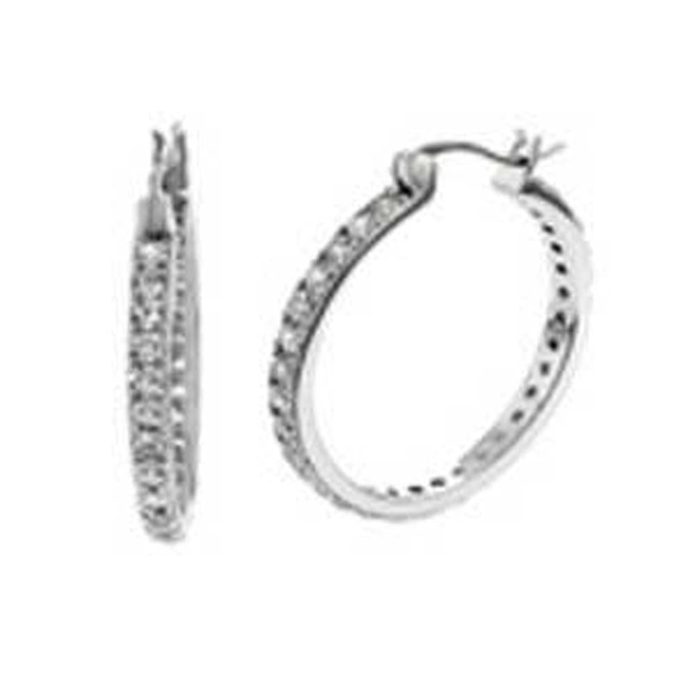 Sterling Silver Round Cubic Zirconia In and Out Hoop EarringsAnd Width 2mm