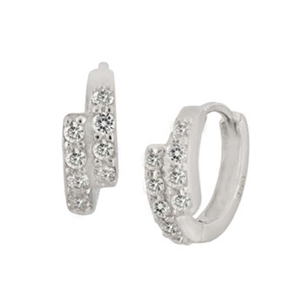 Sterling Silver Pave Set Cz Coiling Huggie Earrings with Earring Diameter of 15.88MM and Earring Width of 4.5MM
