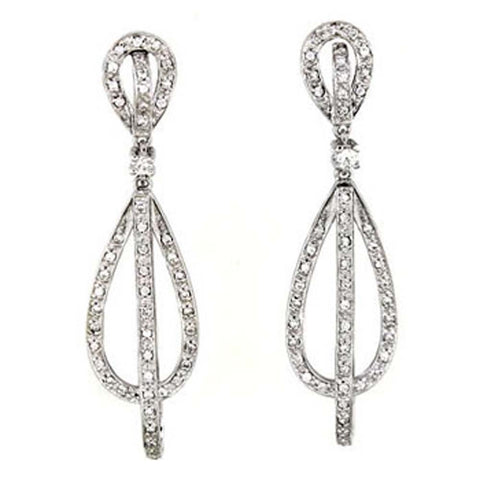 Sterling Silver Tear Drop Shape Dangle Earrings with Clear CzAnd Earring Dimension of 14MMx50.8MM