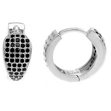 Load image into Gallery viewer, Sterling Silver Black Round Cubic Zirconia Huggie Earrings